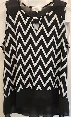 Eve & Maddie Black & White Sleeveless Top  XL Sheer Shoulder Tops And Bottom T3