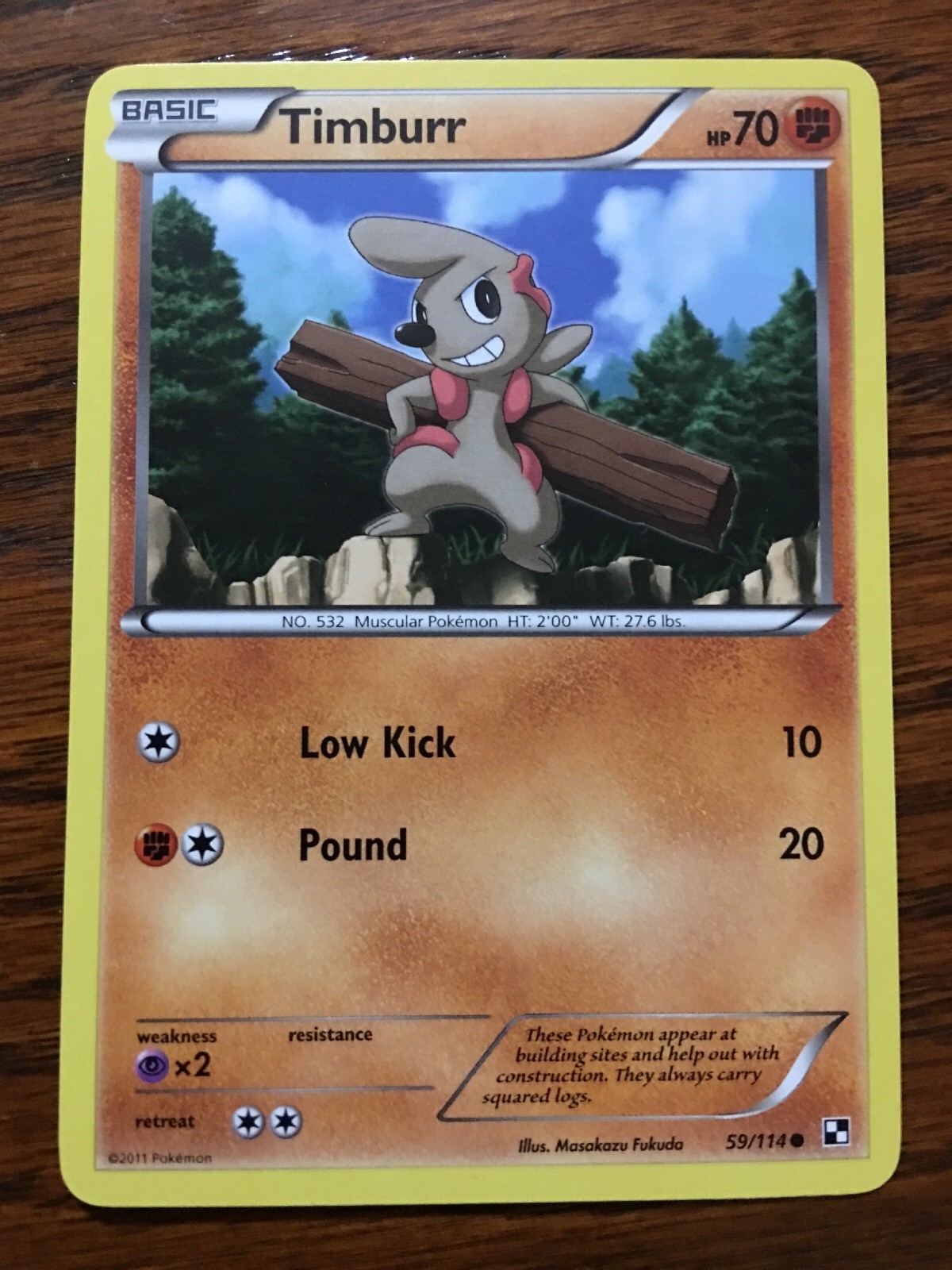 TIMBURR 59/114 Pokemon Card BLACK & WHITE New Mint / Near Mint FIGHTING Type x1