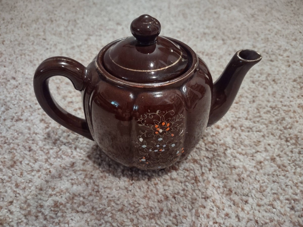 虫明焼/Ushiage yaki Vintage Japanese Moriage Teapot 1940's Brown Pottery Hand