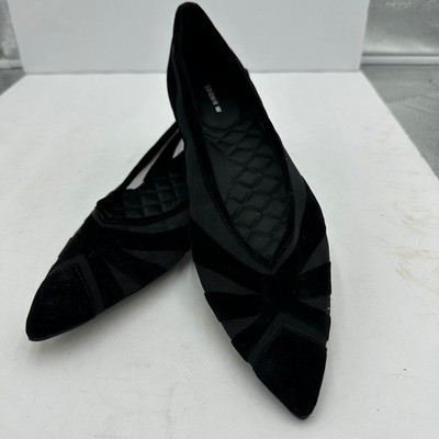 Birdies The Goldfinch Velvet Mesh Pointed Toe Flats Womens Size 9 Black
