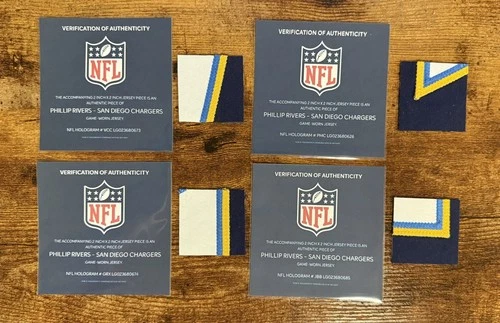 Lot of Phillip Rivers Chargers Game Used Worn Jersey Patches Swatches NFL HOF