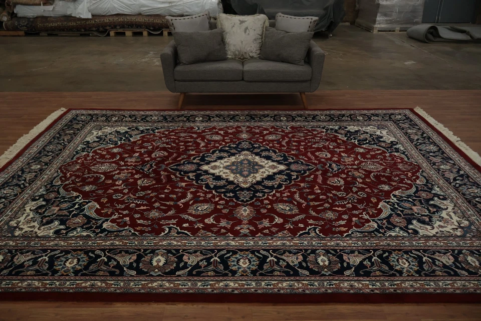 Luxurious Dining Room Area Rug 9x12 Handmade with Floral and Geometric Motifs - Image 3 of 4
