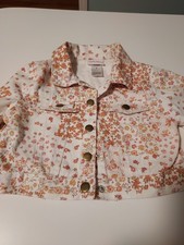 Little Lass Girls White Floral Cotton Snap Up Crop Jean Jacket Sz 6