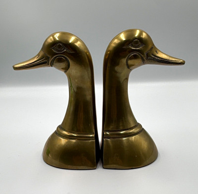Vintage Solid Brass Mallard Duck Head Bookends Set