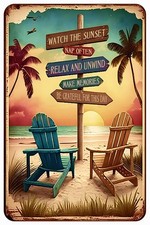 Retro Tin Signs Beach Room Decor Vintage Beachy 12 inches x 8 inches, Yellow