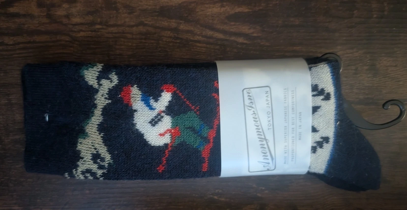 BNWT Anonymous Ism Wool Ski Jacquard Crew Sock Large Navy UK 9-11 Made in Japan
