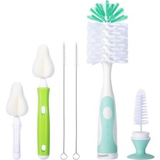 Baby Bottle Brush with One Base Hidden Nylon Nipple Cleaner, 2 Pcs Sponge Nip...