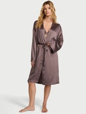 VICTORIA'S SECRET Satin Midi Robe Cloudy Grey Size M/L 69.95 New With Tags