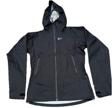 HTF REI Event Waterproof Black Rain Jacket Hooded w/Storm Bill W-17570-FA16 EUC