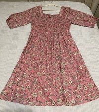 Jessica Simpson Sz 1X Pink Floral Milkmaid Smocked Dress Boho Cottagecore EUC