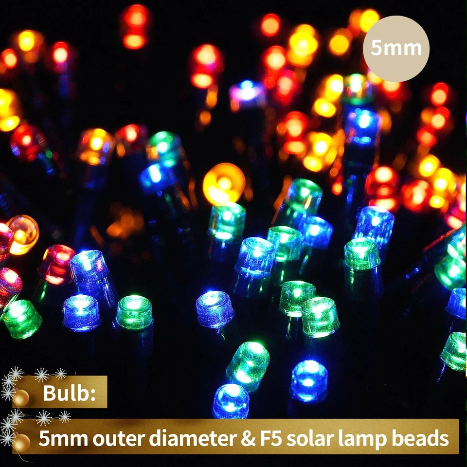 Cadena de luces LED solares 100-200 al aire libre jardín fiesta Navidad hada boda lámpara Foto 3 de 4