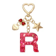 Cute Initial Letter Keychain, Letter-R Keychains for Women Girls Bling Red