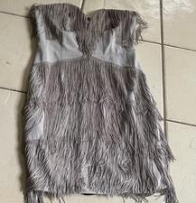 Pretty Little Thing Dress Grey Tassel Detail Plunge Bandeau Bodycon Size 10 New