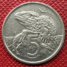 New Zealand 1995 Copper-Nickel 5 Cents. Elizabeth II. Tuatara. KM# 60