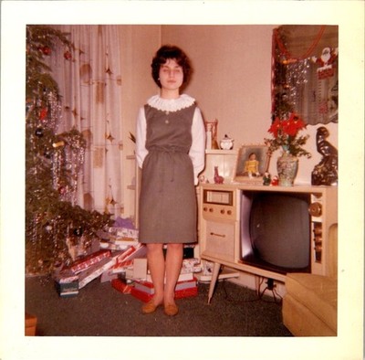 1961 Kodacolor Photograph - Woman & Mid-Century Christmas Decor & Console TV