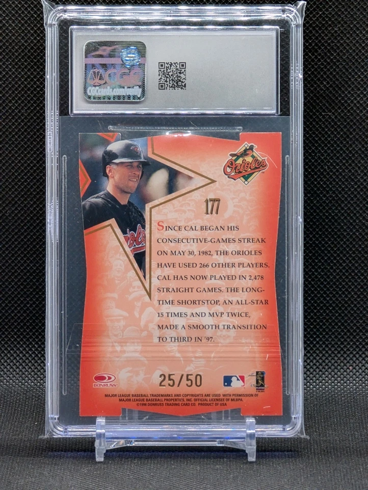 1998 Leaf #177 Cal Ripken Jr. Fractal Matrix Diamond Axis /50 CGC 8  - Image 2 of 2