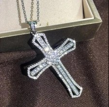 2Ct Round Cut White Moissanite Women's Cross Pendant 14K White Gold Plated