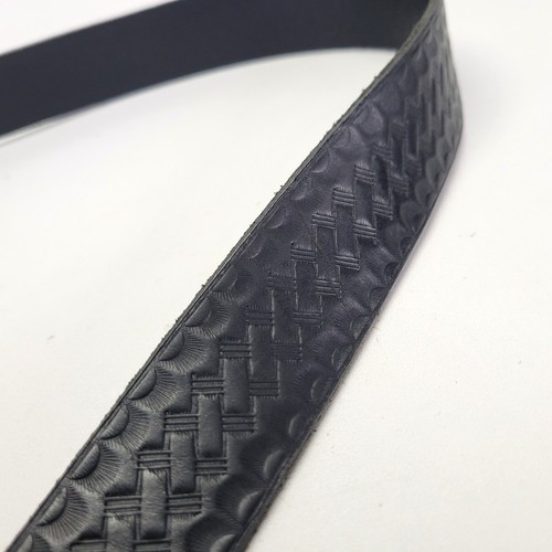 Perfect Fit Leather Garrison Belt 42 Basketweave Off Duty Black Made in USA - Picture 12 of 15