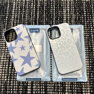 TWO- Casely Essential iPhone 13 Pro Max Cases  White Leopard Print, Blue Stars