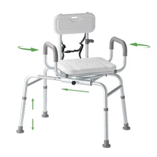 Sliding Shower Chair Tub Transfer Bench with Swivel Seat, Padded Armrest and ...