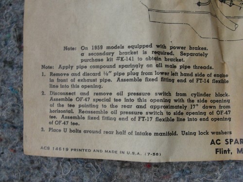 Rare NOS 1959 GM CHEVY 6 Cylinder AC SC-659 REMOTE OIL FILTER CANISTER . - Picture 5 of 18