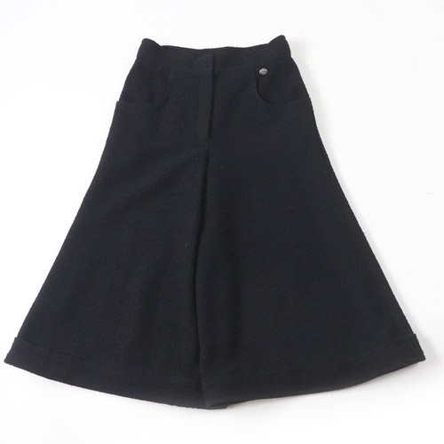 Chanel P54700V30847 Wool Logo Plate Tweed Gaucho Pants Wide Black 38 Made In -Hc