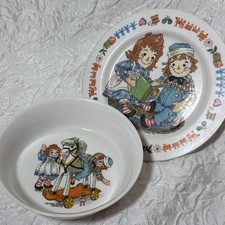 Vintage 60  s Raggedy Ann  Andy Children  s Bowl Plate Lot Set Oneida Deluxe