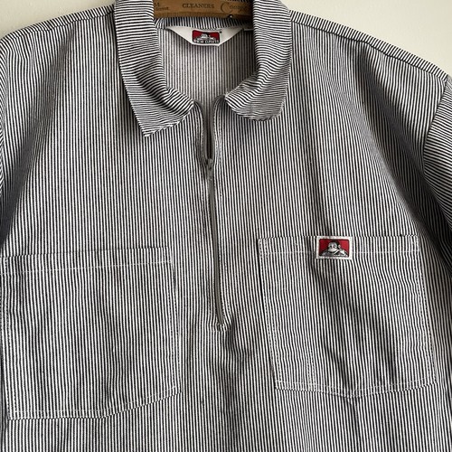 Ben Davis Striped Work Zip Up Shirt Men’s Size Large L Short Sleeved Made In USA - Picture 1 of 7