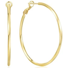 14K Gold Hoop Earrings for Women Large Gold Hoop Earrings Big Twisted Round D...
