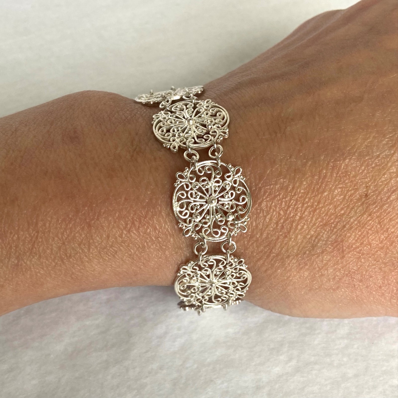 Sterling Silver 925 Round Scrollwork Filigree Lin… - image 17