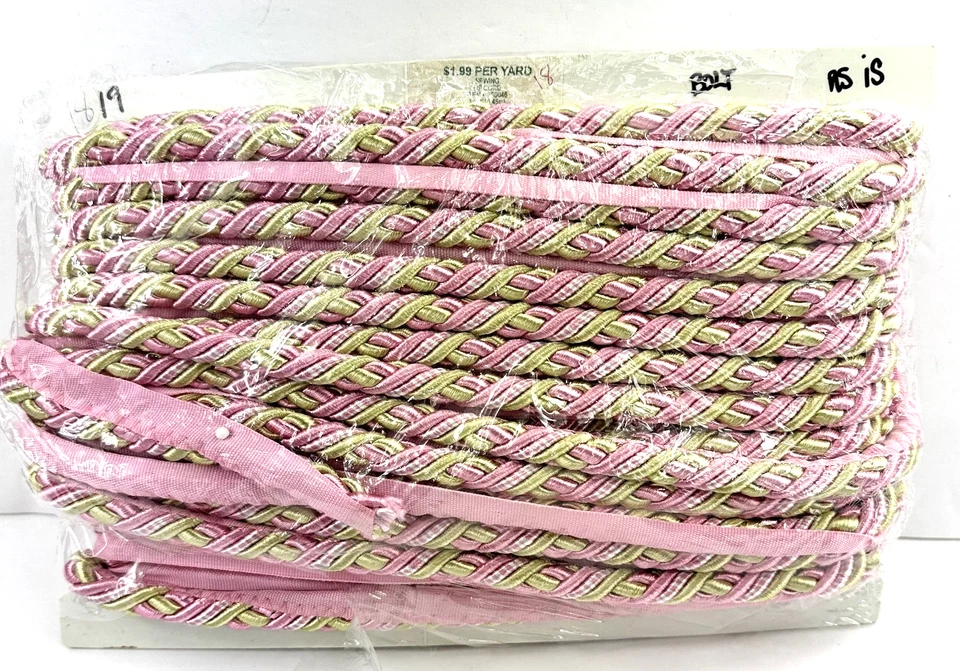 18 yardas - CORD rosa/verde con borde de tela de almohada de tapicería brillante para labios Foto 4 de 4