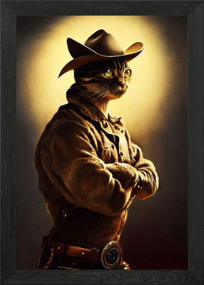 Cowboy Katze gerahmtes Wandbild Poster Leinwanddruck Bild