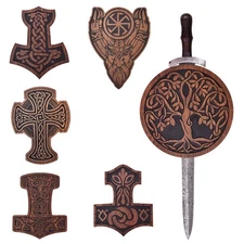 Viking Sword Wall Plaque Display Mount - Wood Engraved Medieval Display Decor