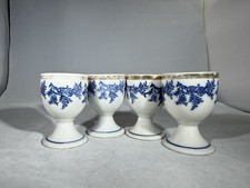 Vintage Mid Century Japanese Porcelain Egg Cups Blue Floral Gold Rim Set of 4