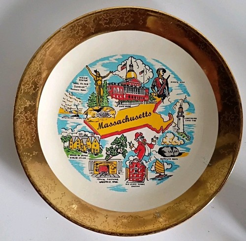 Vintage 9" 22kt Crest O Gold Plate Massachusetts