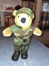 Vintage JJ Wind Patriot Bear Army Soldier Plush Toy 11" Green Camouflage 1994
