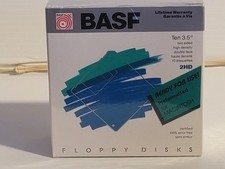 New 10 BASF Floppy Disks Box of 10 High Density 3.5" 2HD Two Sided NEW SEALED