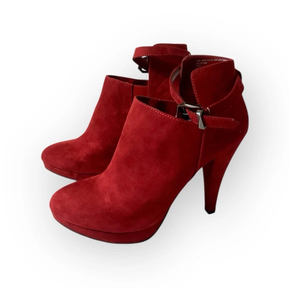 Botines DIBA Ruth Rojo Cereza Hebilla Botines Tacón Alto al Tobillo Talla 8 1/2 Nuevos En Caja Foto 2 de 4