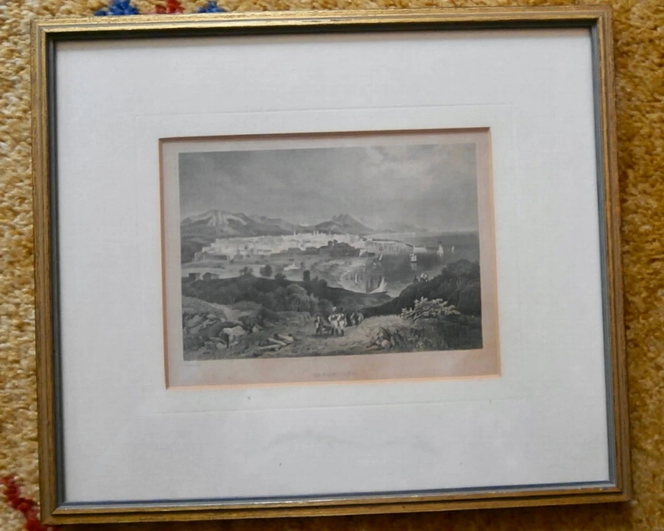 Biedermeier Stahlstich ca. 1850 Barcelona Spanien Stadtansicht.Top.Galerierahmen - Bild 2 von 4