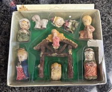 Greenbrier Miniature Christmas House Nativity Set 8 Pc. Manger Mary Jesus Joseph