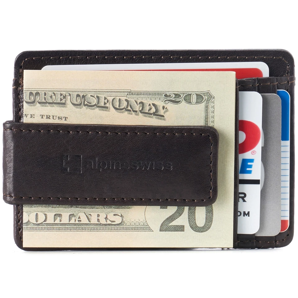 Alpine Swiss Mens RFID Safe Magnetic Money Clip Wallet Slim Front Pocket Wallet - Image 3 of 4