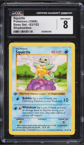 Squirtle (1st Edition) graded CGC 8 for sale on eBay