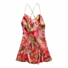 VTG VICTORIA S SECRET Gold Label 100 SILK Floral Chemise Pink Red Gold Size S