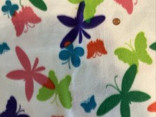 Fleece Fabric White with Multi Color Butterflies 48 x 60 Wide