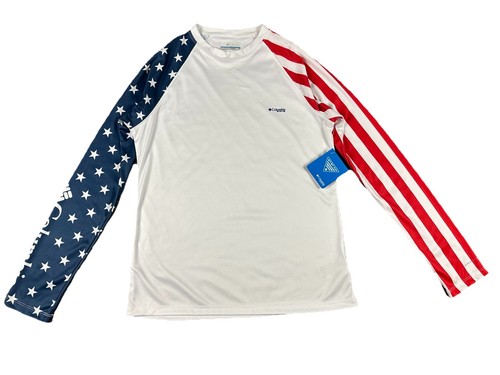 Columbia PFG Omni-Shade Womens M Tidal Sands Americana Long Sleeve Tee Patriotic
