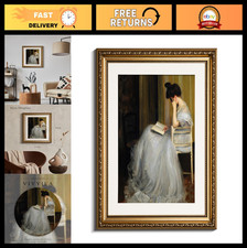 Gold Framed Canvas Wall Art - Vintage Women Reading Portrait for Home Decor 13x1