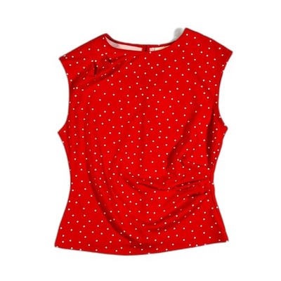 NWT Melloday Red Cap Sleeve Polka Dot Blouse Valentines Rusched Medium Chic 
