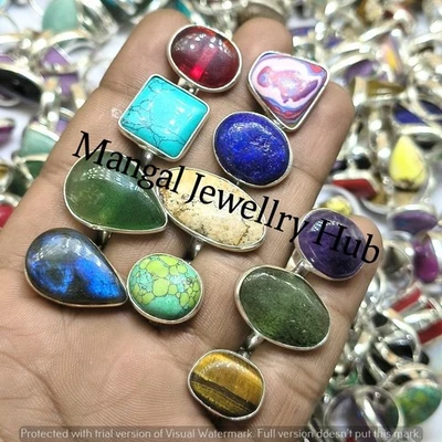 Lot ! Bijoux bagues plaquées argent sterling 925 grenat et mélange de pierres... - Photo 1/4