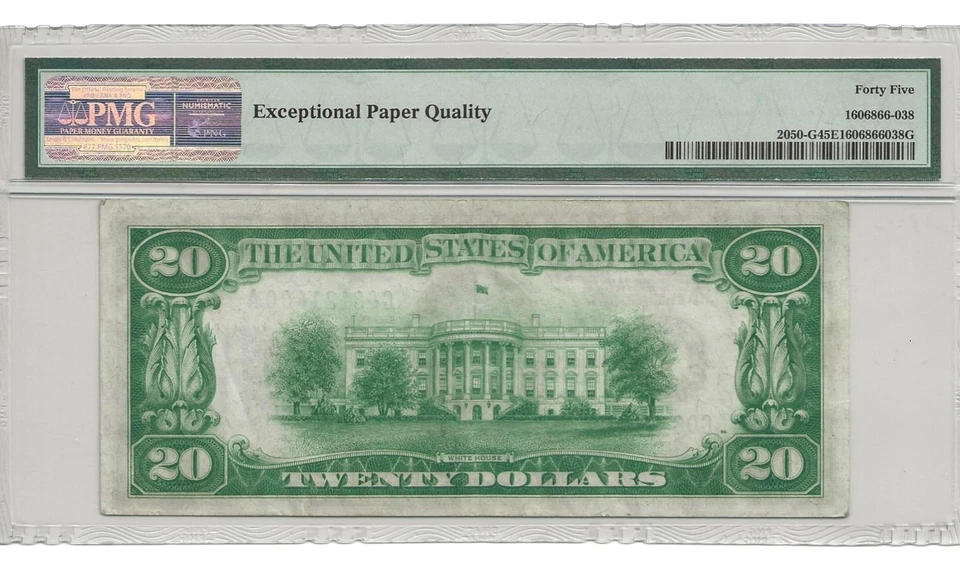 1928 $20 Federal Reserve Numerical Note PMG 45 Choice Extremely Fine EPQ - Image 2 of 2