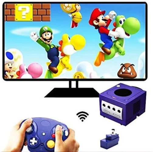 Controladores GameCube inalámbricos dobles - Gamepads 2.4G para Wii y NGC, negro/azul Foto 4 de 4